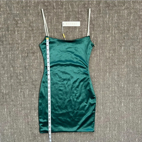 NWT MESHKI Ruby Diamante Strap Mini Dress Emerald Green Size XS - Picture 8 of 9